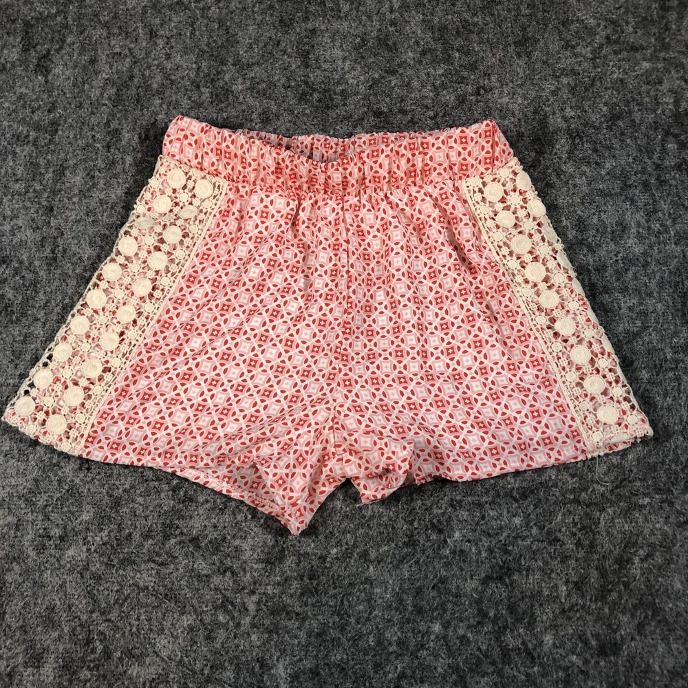 Blue‎ Rain Shorts Womens Medium Pink Geometric Lace Crochet Trim Lined Casual